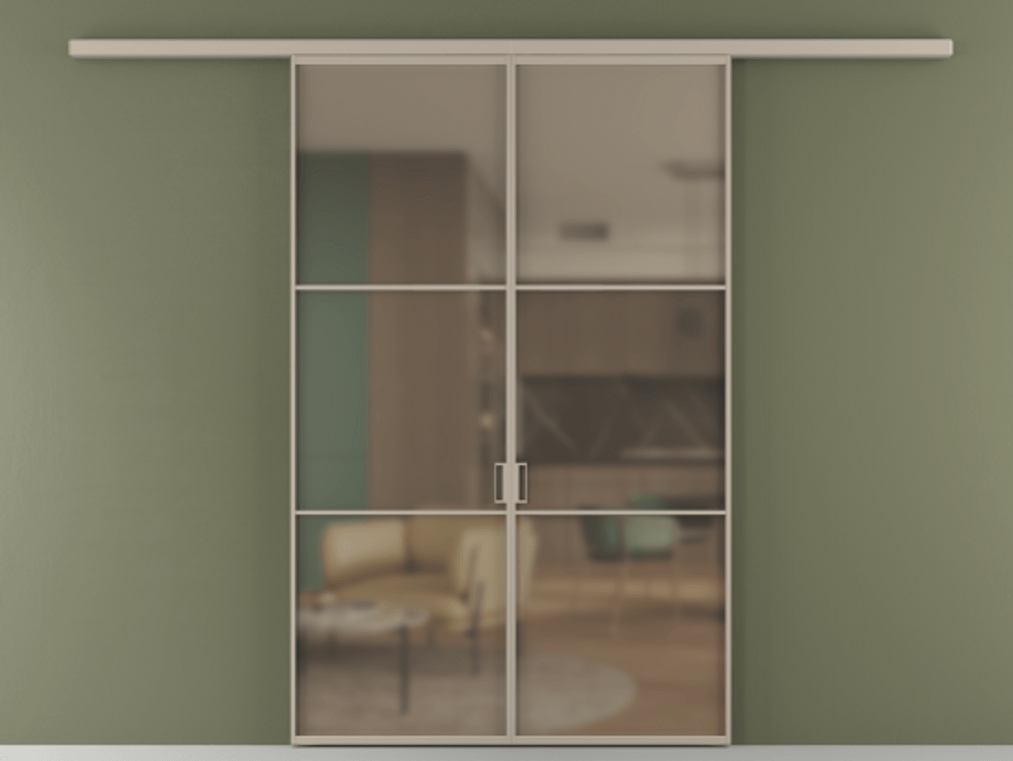 Перегородка Формато вдоль стены 2 створки АЛПР 040.03 Алюминий бисквитный Сатинированное бронзовое стекло, триплекс Цена 195450 ₽ | Volhovec