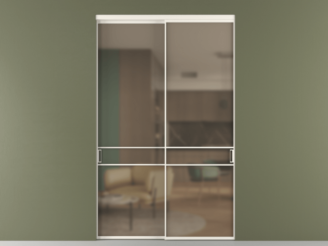 Перегородка Формато внутри проёма 2 створки АЛПР 040.02 Алюминий пудровый белый Сатинированное бронзовое стекло, триплекс Цена 22140 AZE  | Volhovec