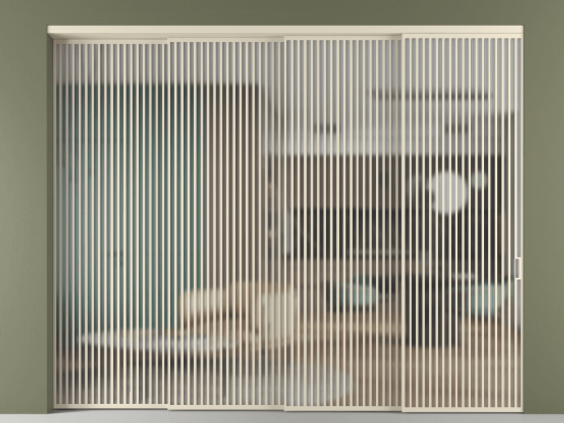 Перегородка Формато внутри проёма 4 створки с синхронным механизмом АЛПР 040.06 Алюминий бежево-серый Сатинированное стекло "Мателюкс Кристал Вижн", калёное, матовое, каленое 6 мм. Цена 802920 ₽ 1. Полотно 4 шт. (800/2100 мм)
2. Комплект установки раздвижной системы
3. Базовый комплект фурнитуры
4. Комплект фурнитуры телескопик синхро-3
5. Ручка Рондо. Фабрика дверей Волховец 8 (800) 551 43 19 Перегородка Формато внутри проёма 4 створки с синхронным механизмом АЛПР 040.06 Алюминий бежево-серый Сатинированное стекло "Мателюкс Кристал Вижн", калёное, матовое, каленое 6 мм Цена 802920 ₽ | Volhovec