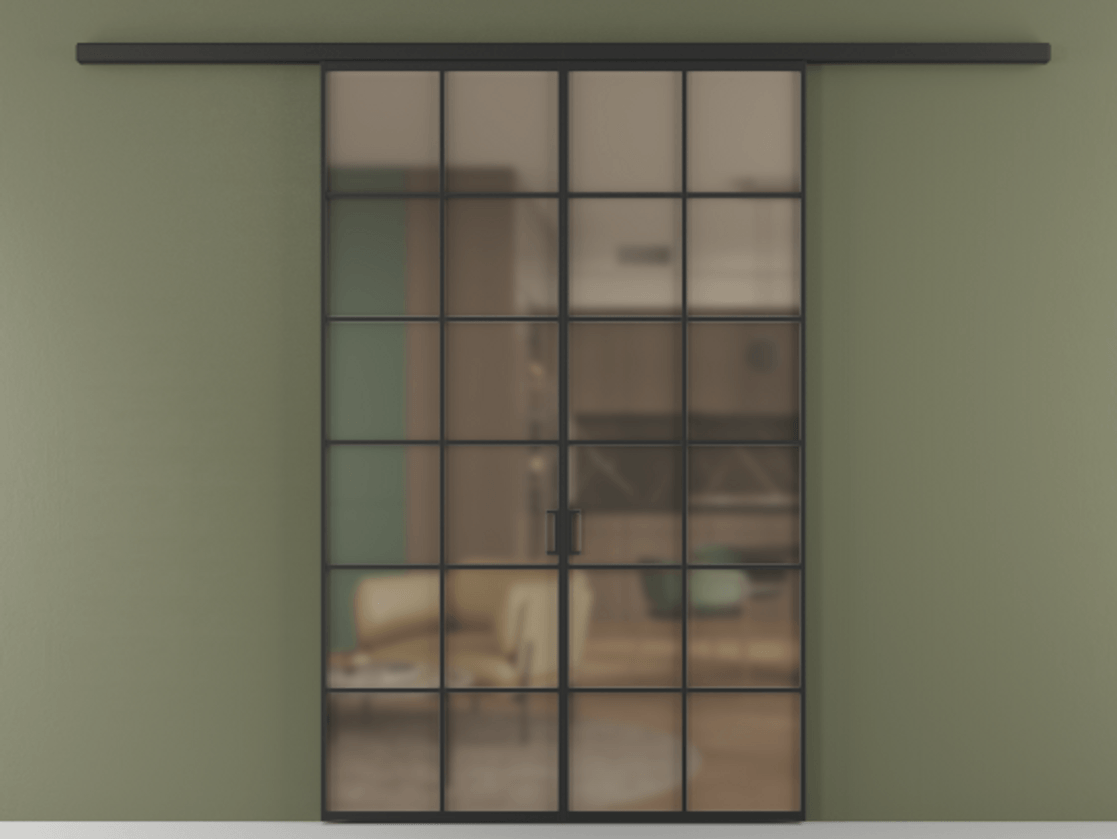 Перегородка Formato вдоль стены двустворчатая АЛПР 040.05 Алюминий Черный Сатинированное бронзовое стекло, триплекс, 6 мм Цена 11720 AZE | Volhovec