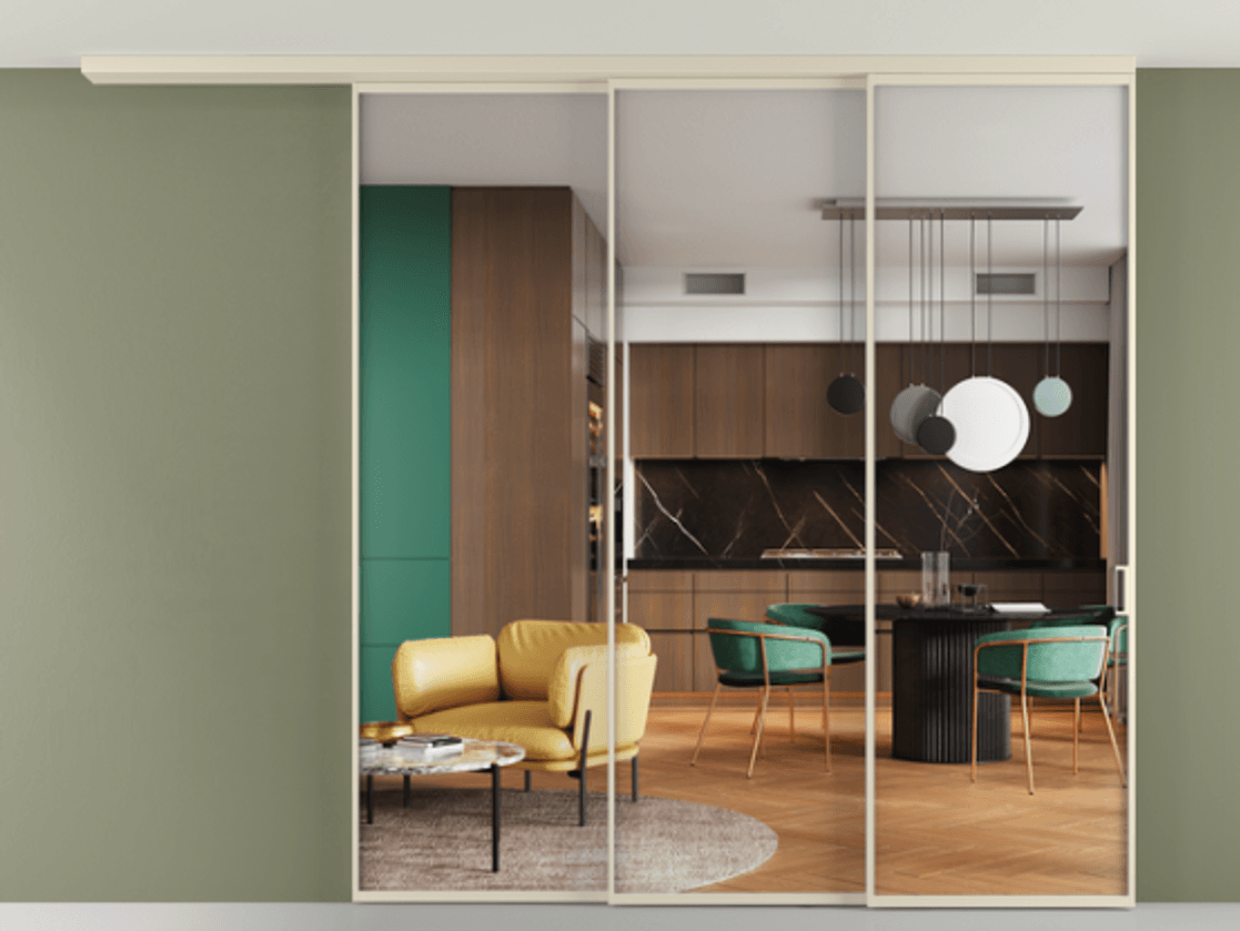 Перегородка Формато вдоль стены на потолок 3 створки с синхронным механизмом АЛПР 040.01 Алюминий бежево-серый Прозрачное стекло "Кристал Вижн", калёное. Цена 20920 AZE 1. Полотно 2 шт. (800/2100 мм)
2. Комплект установки раздвижной системы
3. Базовый комплект фурнитуры
4.Ручка Рондо. Фабрика дверей Волховец 8 (800) 551 43 19 Перегородка Формато вдоль стены на потолок 3 створки с синхронным механизмом АЛПР 040.01 Алюминий бежево-серый Прозрачное стекло "Кристал Вижн", калёное Цена 20920 AZE | Volhovec