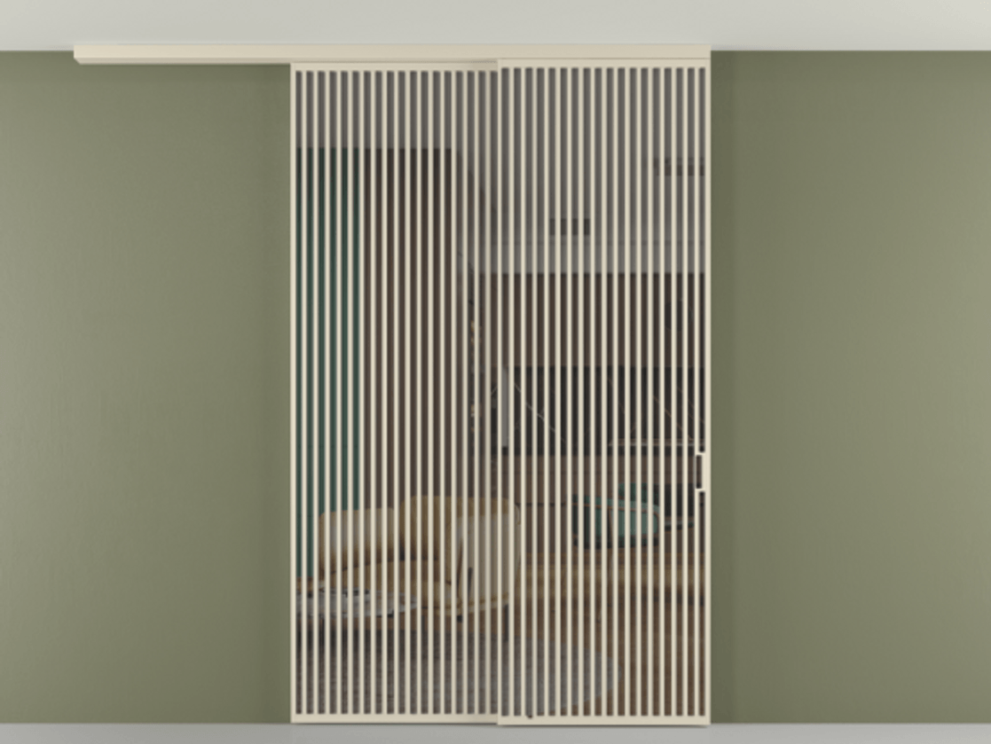 Перегородка Формато вдоль стены на потолок 2 створки с синхронным механизмом АЛПР 040.06 Алюминий бежево-серый Прозрачное серое стекло, триплекс Цена 27450 AZE | Volhovec