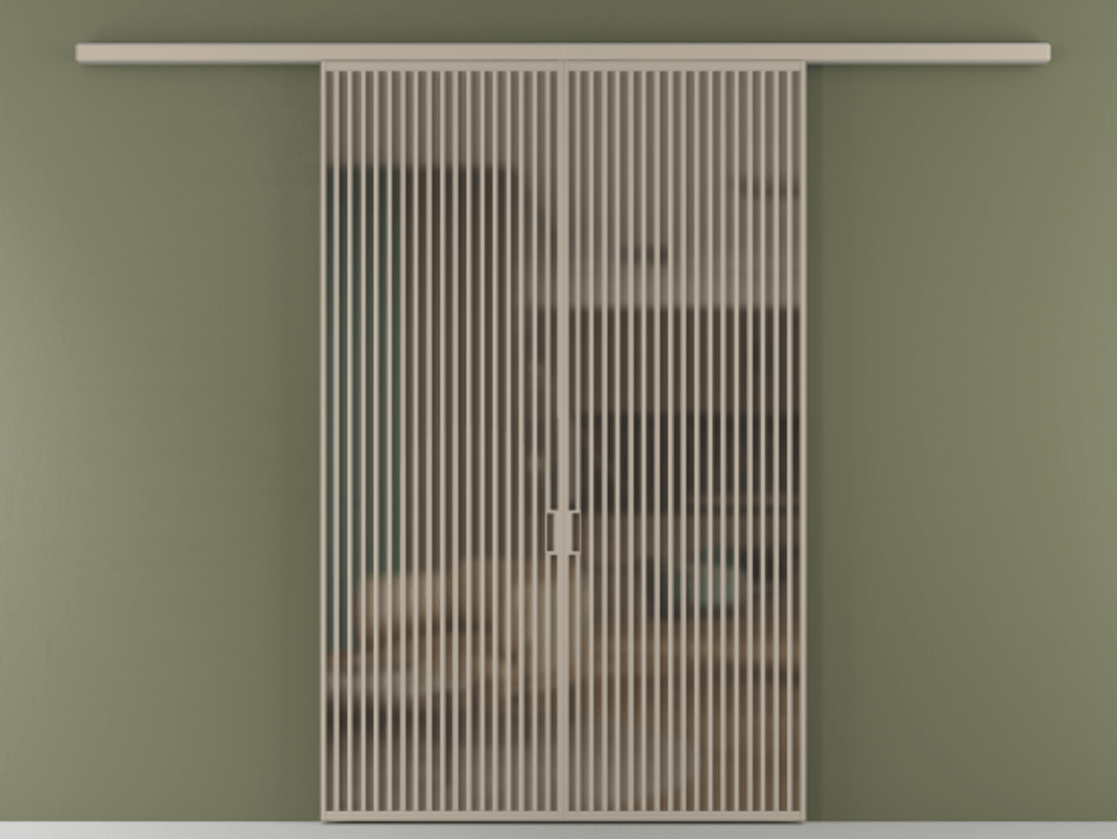 Перегородка Formato вдоль стены 2 створки АЛПР 040.06 Алюминий бисквитный Сатинированное бронзовое стекло, триплекс Цена 22360 AZE | Volhovec