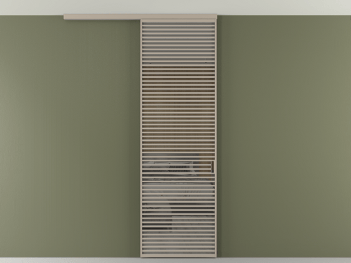 Перегородка Формато вдоль стены на потолок 1 створка АЛПР 040.07 Алюминий бисквитный Рефлективное серое стекло "Стопсол", калёное Цена 10090 AZE | Volhovec