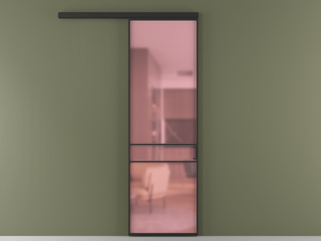 Перегородка Formato вдоль стены 1 створка АЛПР 040.02 Алюминий Черный Сатинированное розовое стекло, триплекс Цена 5300 AZE  | Volhovec