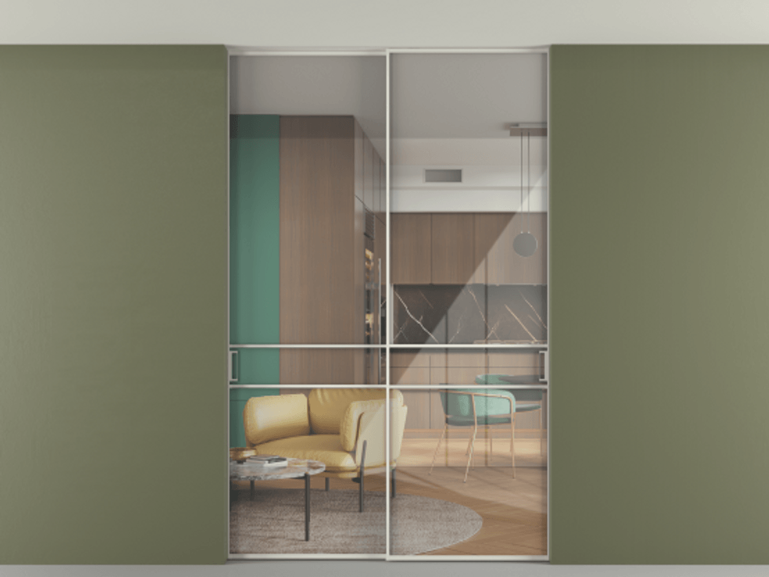 Перегородка Формато внутри проёма скрытое крепление в потолок 2 створки АЛПР 040.02 Алюминий Белый Рефлективное прозрачное стекло "Стопсол", калёное. Скрытый короб БЕЛ Цена 15510 AZE 1. Полотно 2 шт. (800/2100 мм)
2. Комплект установки раздвижной системы
3. Базовый комплект фурнитуры
4. Ручка Рондо. Фабрика дверей Волховец 8 (800) 551 43 19 Перегородка Формато внутри проёма скрытое крепление в потолок 2 створки АЛПР 040.02 Алюминий Белый Рефлективное прозрачное стекло "Стопсол", калёное Цена 15510 AZE | Volhovec