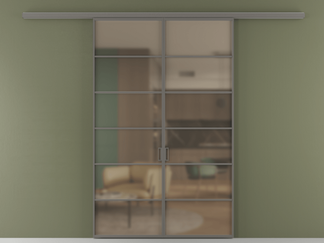 Перегородка Формато вдоль стены 2 створки АЛПР 040.04 Алюминий классический серый Сатинированное бронзовое стекло, триплекс Цена 10800 AZE | Volhovec