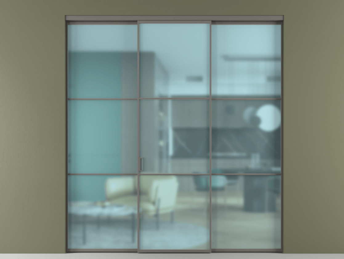 Перегородка Formato внутри проёма 3 створки АЛПР 040.03 Алюминий классический серый Сатинированное голубое стекло, триплекс Цена 12400 AZE | Volhovec