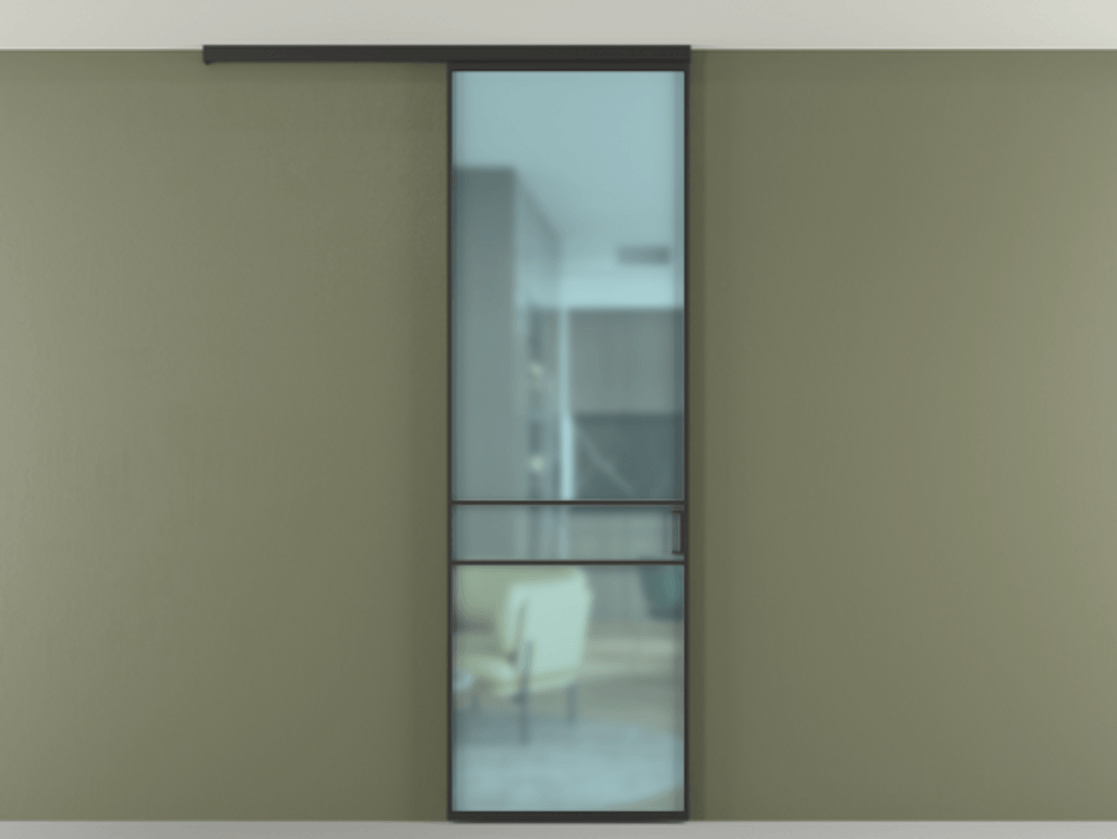 Перегородка Формато вдоль стены на потолок 1 створка АЛПР 040.02 Алюминий Черный Сатинированное голубое стекло, триплекс Цена 4900 AZE | Volhovec