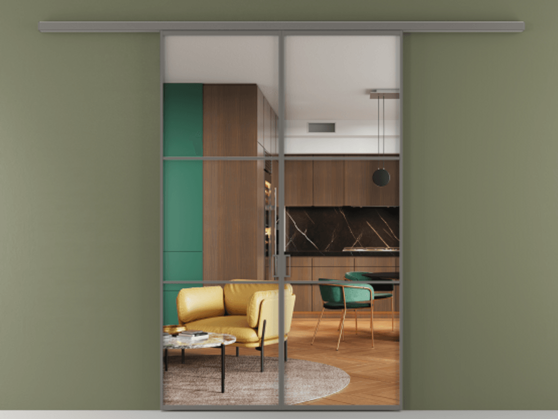 Перегородка Formato вдоль стены 2 створки АЛПР 040.03 Алюминий классический серый Прозрачное стекло "Crystal Vision", калёное Цена 12980 AZE | Volhovec