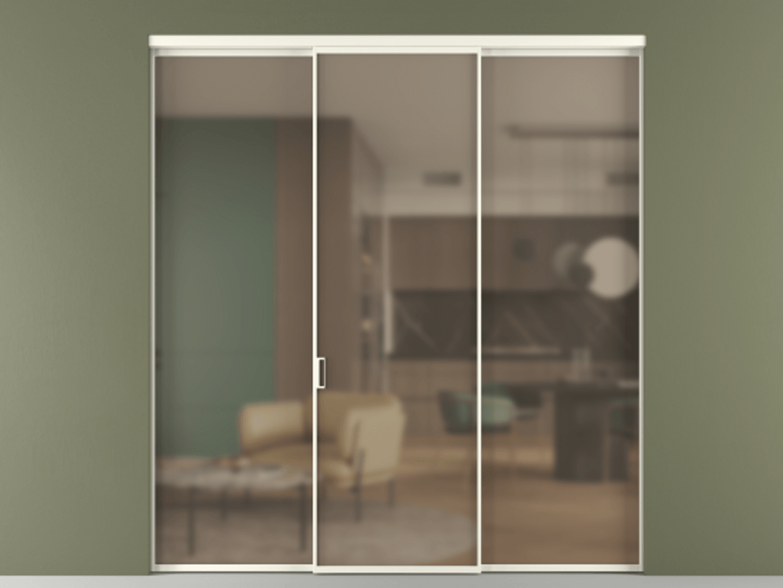 Перегородка Formato внутри проёма 3 створки АЛПР 040.01 Алюминий жемчужный Сатинированное бронзовое стекло, триплекс Цена 11730 AZE | Volhovec