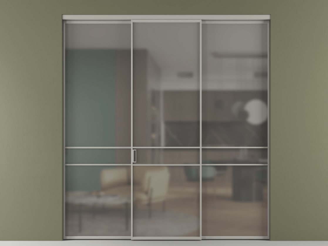 Перегородка Formato внутри проёма 3 створки АЛПР 040.02 Алюминий нейтральный серый Сатинированное серое стекло, триплекс Цена 12370 AZE | Volhovec