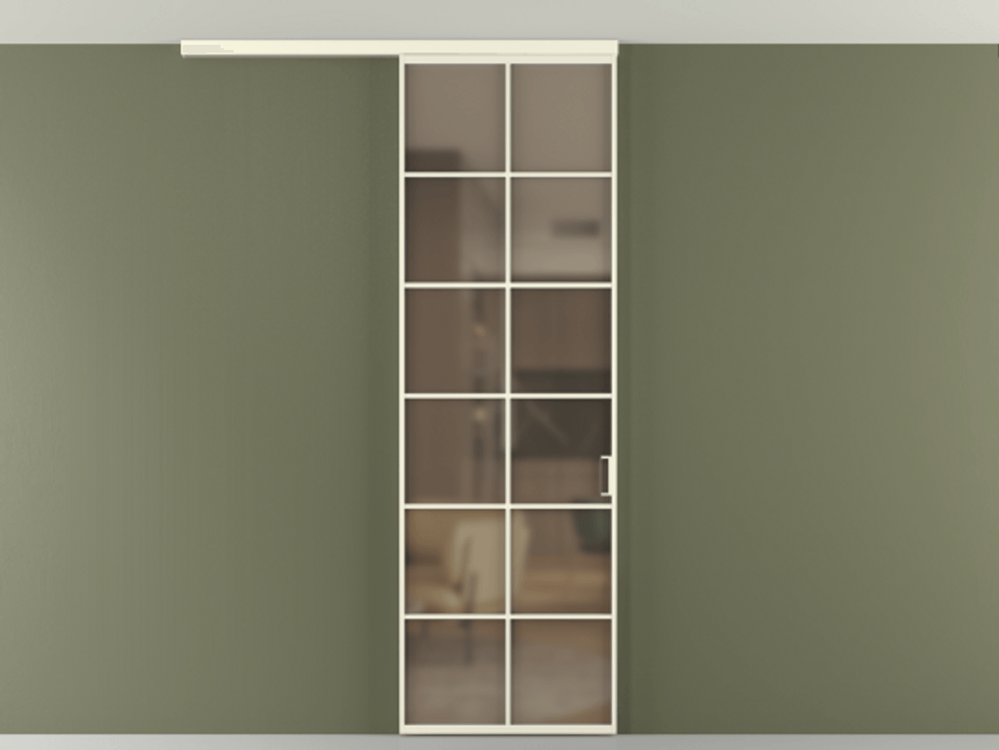 Перегородка Формато вдоль стены на потолок 1 створка АЛПР 040.05 Алюминий молочно-белый Сатинированное бронзовое стекло, триплекс Цена 5620 AZE | Volhovec