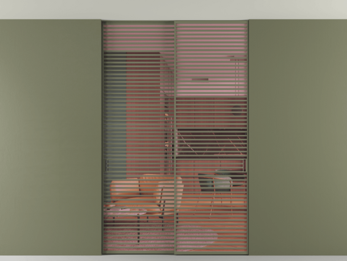 Перегородка Formato внутри проёма скрытое крепление в потолок 2 створки АЛПР 040.07 Алюминий оливковый тёмный Прозрачное розовое стекло, триплекс Цена 22400 AZE | Volhovec