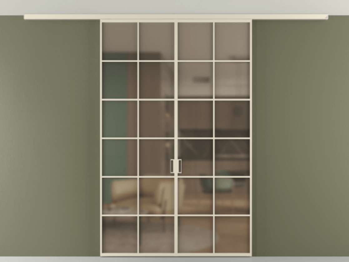 Перегородка Формато вдоль стены на потолок 2 створки АЛПР 040.05 Алюминий бежево-серый Сатинированное бронзовое стекло, триплекс Цена 12770 AZE | Volhovec