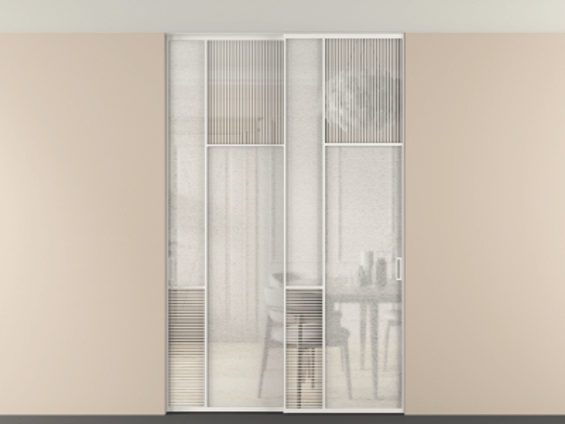 Перегородка Мозаик внутри проёма скрытое крепление в потолок 2 створки АЛПР 041.11 Алюминий светло-серый Рифлёное стекло "Дюна", триплекс, 6 мм + Фактурное стекло "Лёд", триплекс. Цена 17750 AZE . Фабрика дверей Волховец 8 (800) 551 43 19 Перегородка Мозаик внутри проёма скрытое крепление в потолок 2 створки АЛПР 041.11 Алюминий светло-серый Рифлёное стекло "Дюна", триплекс, 6 мм + Фактурное стекло "Лёд", триплекс Цена 17750 AZE | Volhovec