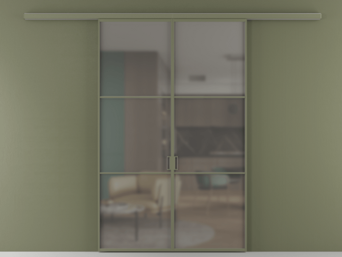 Перегородка Formato вдоль стены 2 створки АЛПР 040.03 Алюминий оливковый тёмный Сатинированное серое стекло, триплекс Цена 12150 AZE | Volhovec