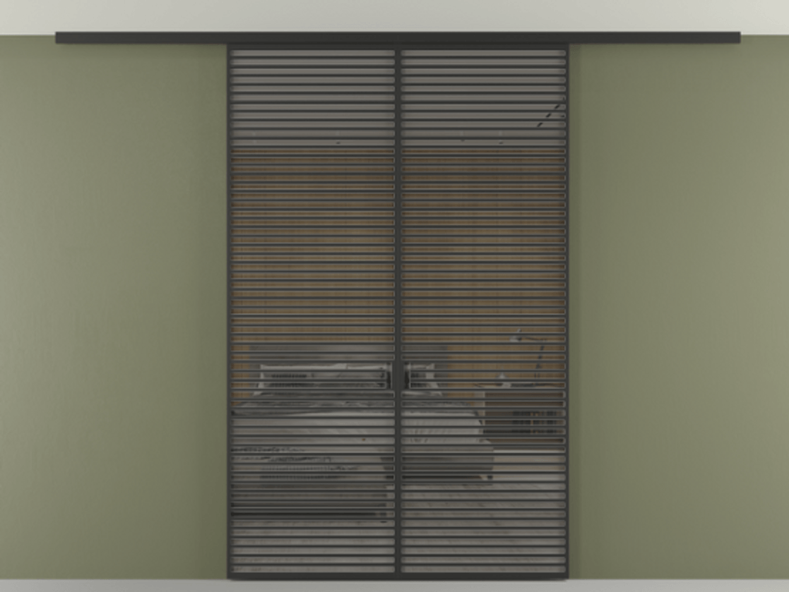 Перегородка Формато вдоль стены на потолок 2 створки АЛПР 040.07 Алюминий Черный Рефлективное серое стекло "Стопсол", калёное Цена 22940 AZE | Volhovec