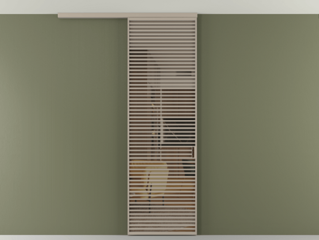 Перегородка Формато вдоль стены на потолок 1 створка АЛПР 040.07 Алюминий бисквитный Прозрачное бронзовое стекло, триплекс Цена 9760 AZE | Volhovec