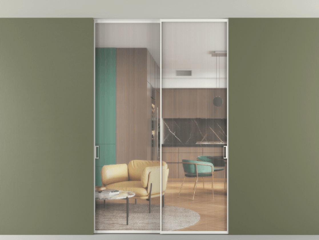 Перегородка Formato внутри проёма скрытое крепление в потолок 2 створки АЛПР 040.01 Алюминий светло-серый Рифлёное стекло "Moru", триплекс. Цена 251305 ₽ 1. Полотно 2 шт. (800/2100 мм)
2. Комплект установки раздвижной системы
3. Базовый комплект фурнитуры
4. Ручка RONDO. Фабрика дверей Волховец 8 (800) 551 43 19 Перегородка Formato внутри проёма скрытое крепление в потолок 2 створки АЛПР 040.01 Алюминий светло-серый Рифлёное стекло "Moru", триплекс Цена 251305 ₽ | Volhovec