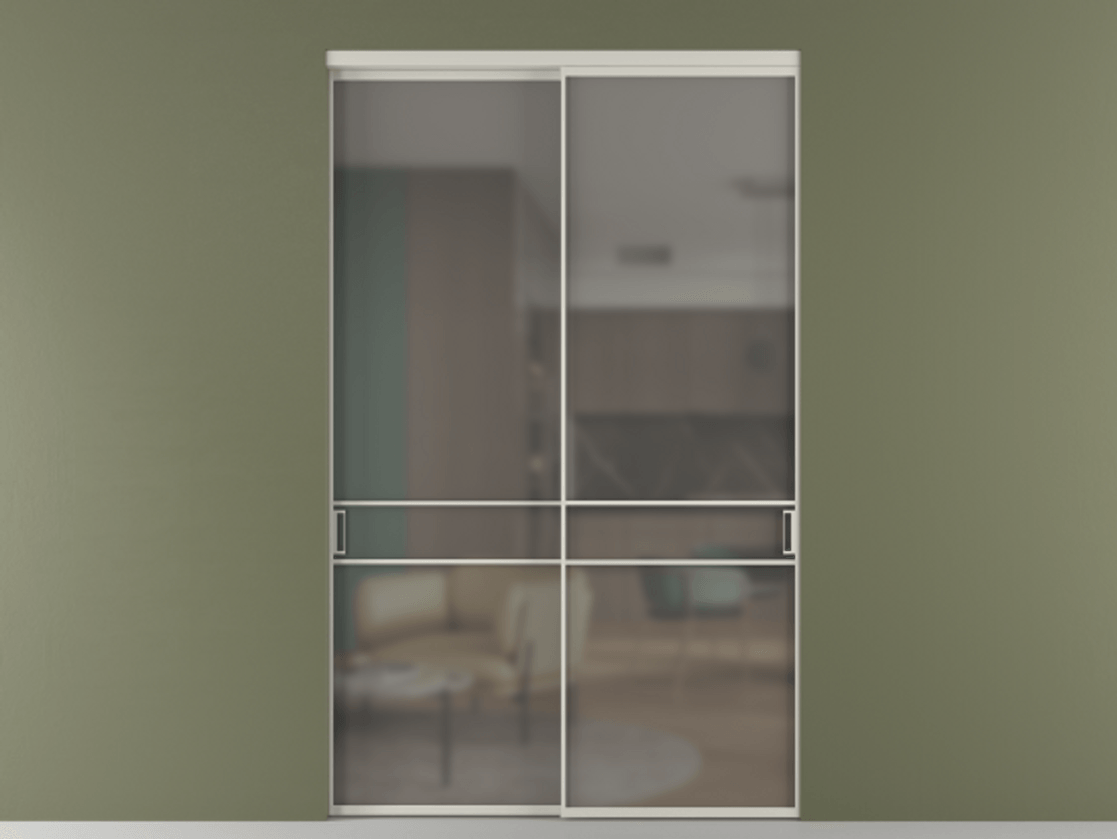 Перегородка Формато внутри проёма 2 створки АЛПР 040.02 Алюминий тёплый серый Сатинированное серое стекло, триплекс Цена 22140 AZE  | Volhovec