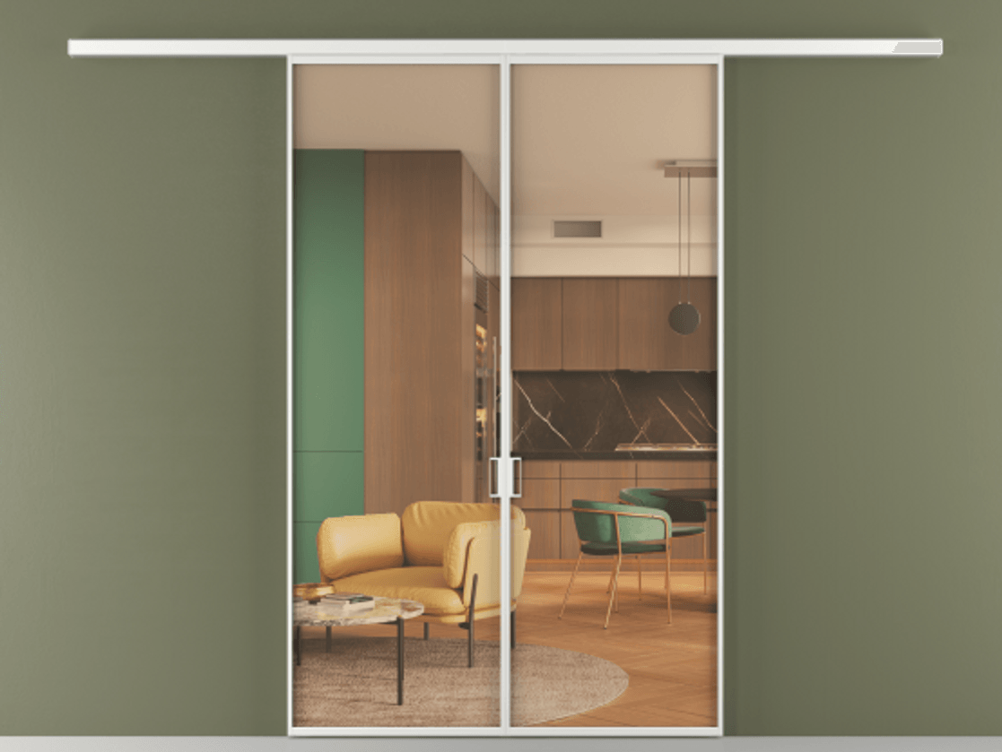 Перегородка Formato вдоль стены 2 створки АЛПР 040.01 Алюминий белоснежный Прозрачное оранжевое стекло, триплекс Цена 11600 AZE | Volhovec