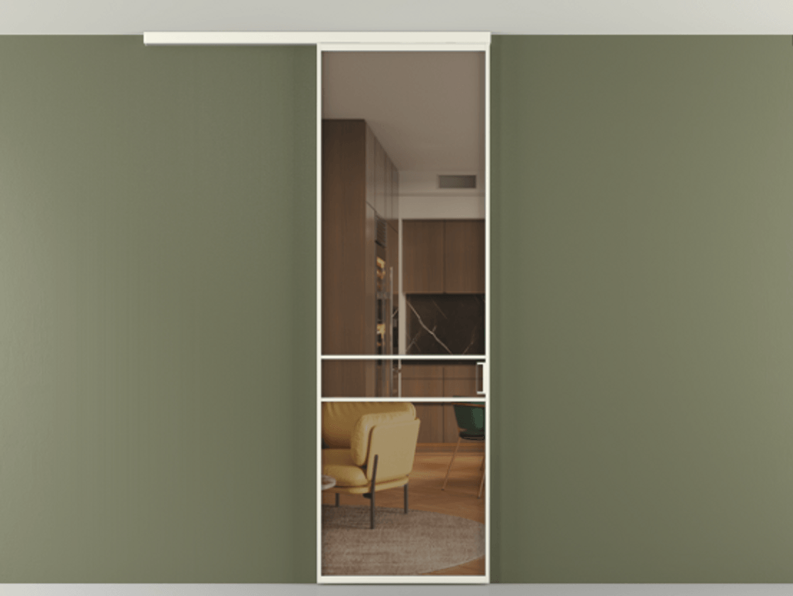 Перегородка Formato вдоль стены на потолок 1 створка АЛПР 040.02 Алюминий жемчужный Прозрачное бронзовое стекло, триплекс Цена 5050 AZE | Volhovec