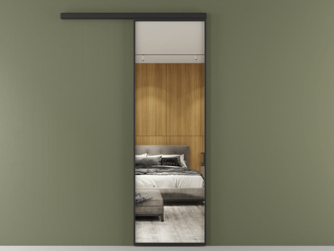 Перегородка Formato вдоль стены 1 створка АЛПР 040.01 Алюминий Черный Двустороннее зеркало, триплекс , триплекс 6 мм Цена 5090 AZE  | Volhovec