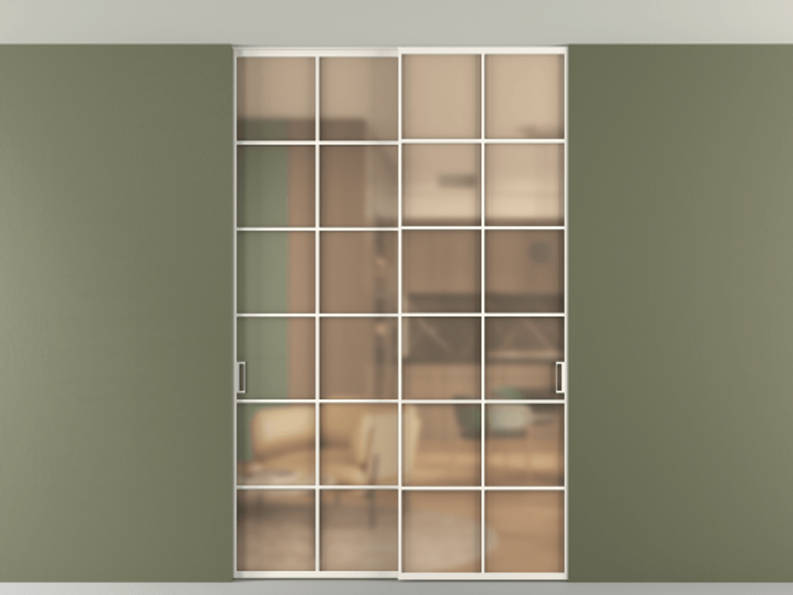 Перегородка Формато внутри проёма скрытое крепление в потолок 2 створки АЛПР 040.05 Алюминий пудровый белый Сатинированное оранжевое стекло, триплекс Цена 13600 AZE | Volhovec