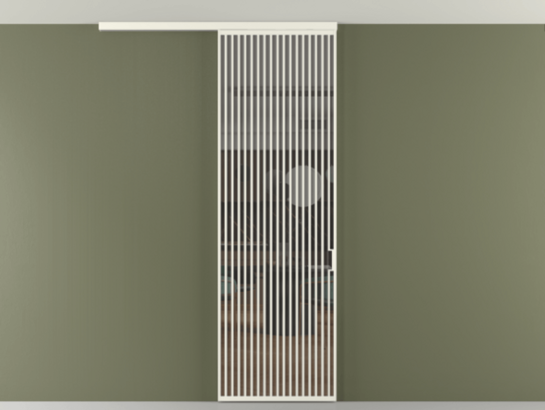 Перегородка Формато вдоль стены на потолок 1 створка АЛПР 040.06 Алюминий жемчужный Прозрачное серое стекло, триплекс Цена 9760 AZE | Volhovec