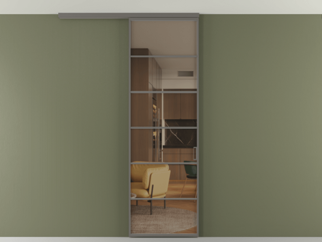 Перегородка Формато вдоль стены на потолок 1 створка АЛПР 040.04 Алюминий классический серый Прозрачное бронзовое стекло, триплекс Цена 5380 AZE | Volhovec