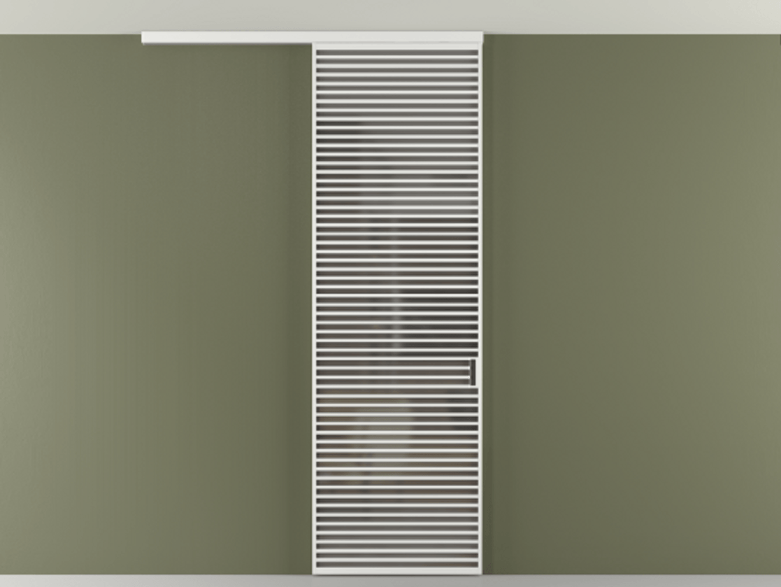 Перегородка Формато вдоль стены на потолок 1 створка АЛПР 040.07 Алюминий белоснежный Сатинированное серое стекло, триплекс Цена 9760 AZE | Volhovec