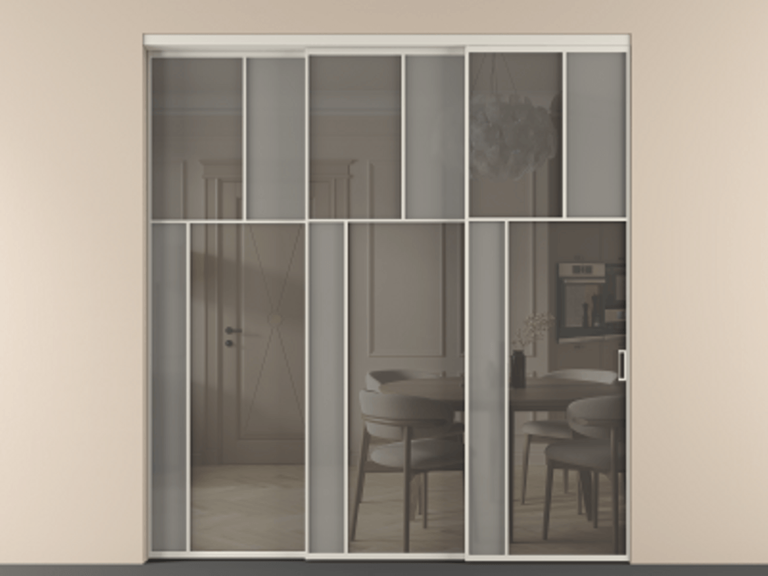 Перегородка Mosaic внутри проёма 3 створки с синхронным механизмом АЛПР 041.22 Алюминий облачно-серый Сатинированное серое стекло, триплекс, 6 мм + Прозрачное серое стекло, триплекс. Цена 22800 AZE . Фабрика дверей Волховец 8 (800) 551 43 19 Перегородка Mosaic внутри проёма 3 створки с синхронным механизмом АЛПР 041.22 Алюминий облачно-серый Сатинированное серое стекло, триплекс, 6 мм + Прозрачное серое стекло, триплекс Цена 22800 AZE | Volhovec