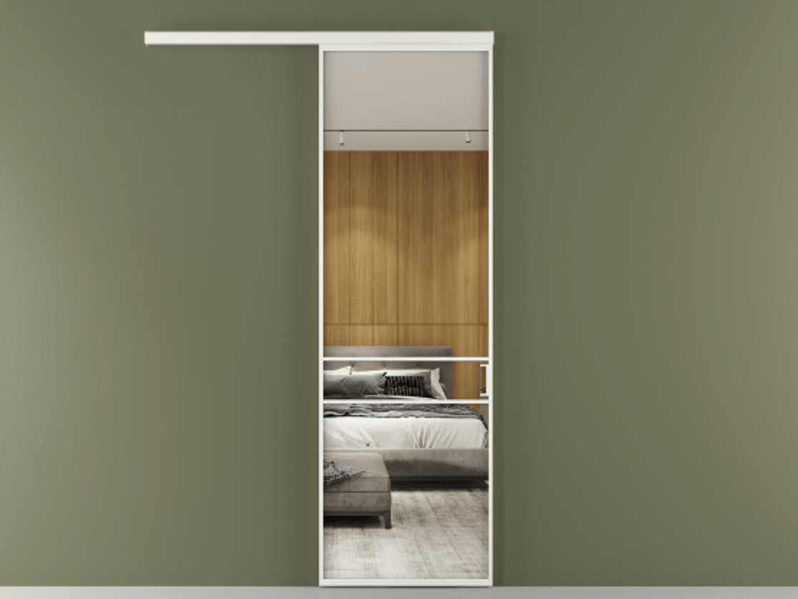 Перегородка Formato вдоль стены 1 створка АЛПР 040.02 Алюминий светло-серый Двустороннее зеркало, триплекс , триплекс 6 мм Цена 24583300 so'm  | Volhovec