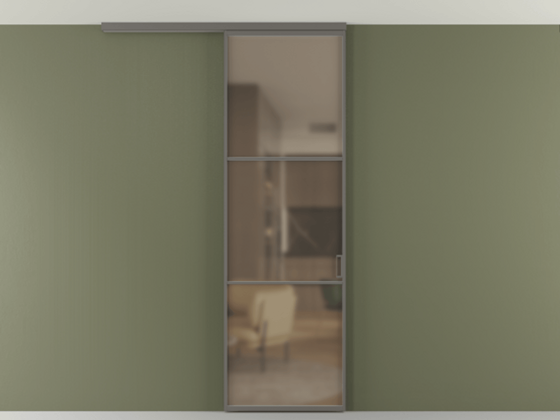 Перегородка Формато вдоль стены на потолок 1 створка АЛПР 040.03 Алюминий классический серый Сатинированное бронзовое стекло, триплекс Цена 5260 AZE | Volhovec