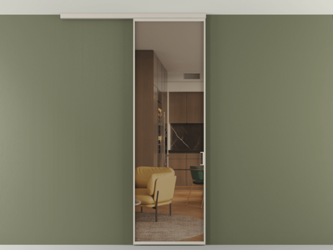 Перегородка Formato вдоль стены на потолок 1 створка АЛПР 040.01 Алюминий светло-бежевый Прозрачное бронзовое стекло, триплекс Цена 4820 AZE | Volhovec