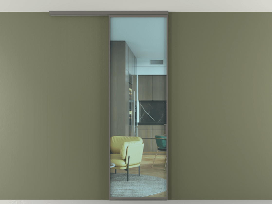 Перегородка Формато вдоль стены на потолок 1 створка АЛПР 040.01 Алюминий классический серый Прозрачное голубое стекло, триплекс Цена 4800 AZE | Volhovec