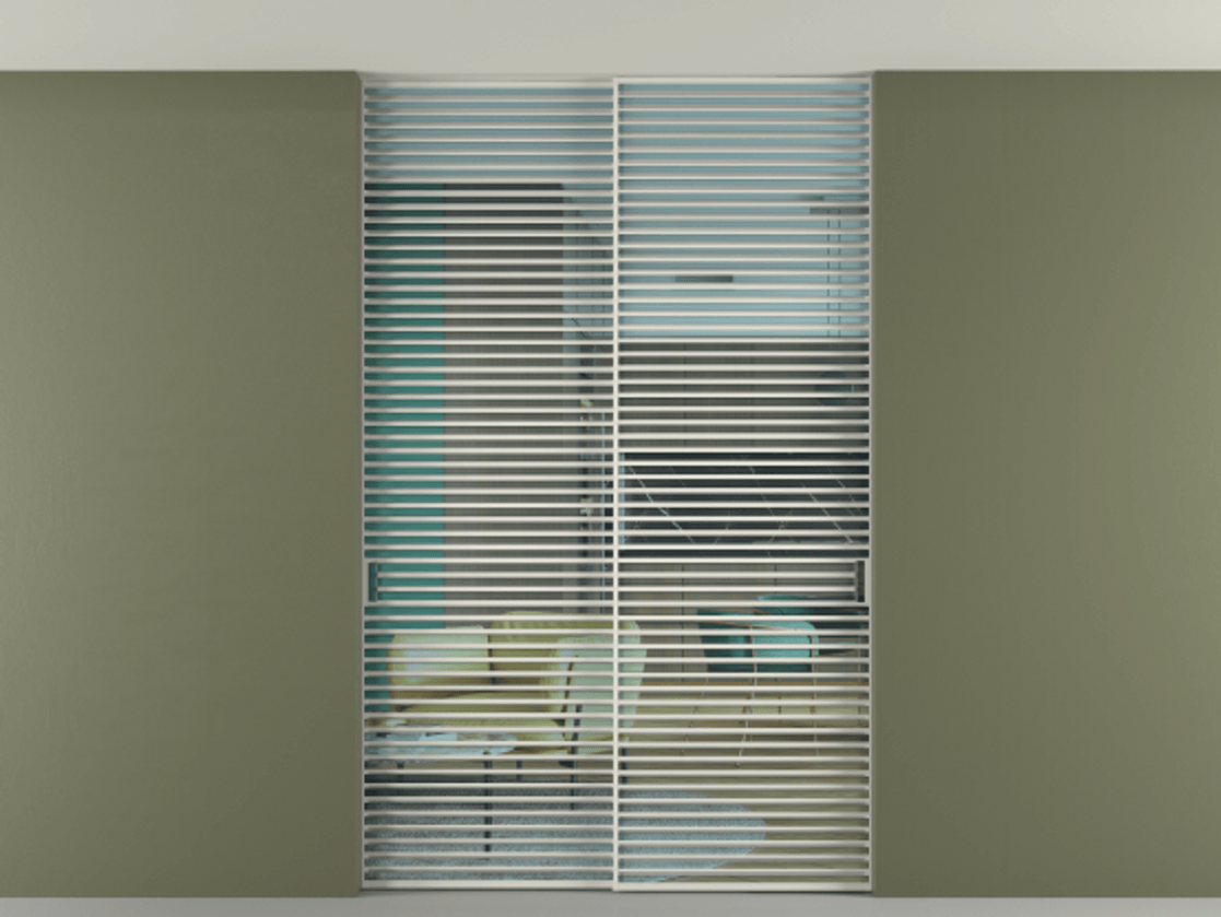 Перегородка Formato внутри проёма скрытое крепление в потолок 2 створки АЛПР 040.07 Алюминий Белый Прозрачное голубое стекло, триплекс Цена 20700 AZE | Volhovec