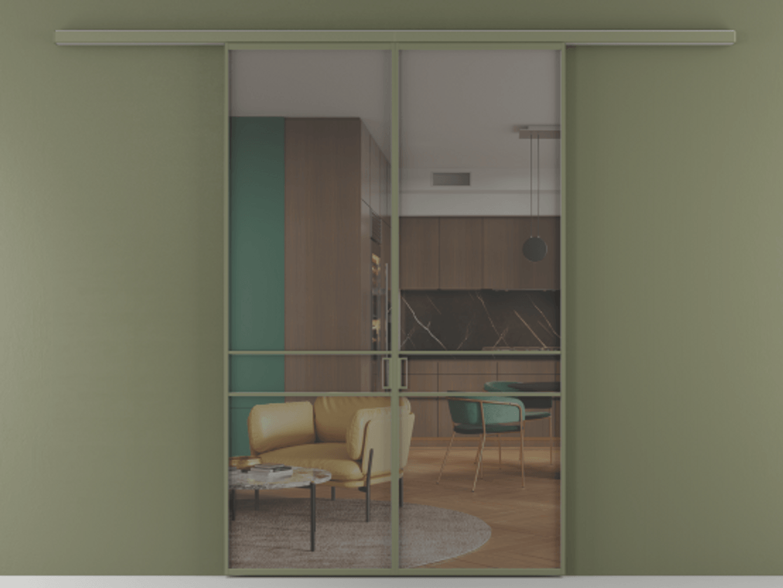 Перегородка Формато вдоль стены 2 створки АЛПР 040.02 Алюминий оливковый тёмный Прозрачное серое стекло, триплекс Цена 10190 AZE | Volhovec