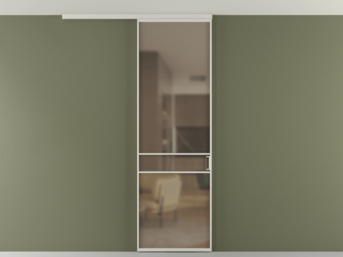 Перегородка Formato вдоль стены на потолок 1 створка АЛПР 040.02 Алюминий тёплый серый Сатинированное бронзовое стекло, триплекс Цена 5050 AZE | Volhovec