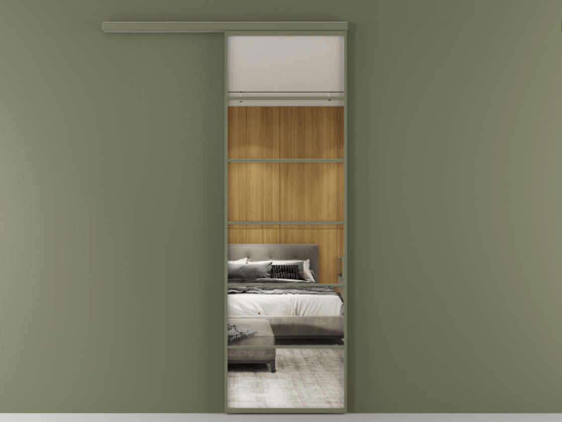 Перегородка Формато вдоль стены 1 створка АЛПР 040.04 Алюминий оливковый тёмный Двустороннее зеркало, триплекс , триплекс 6 мм Цена 5850 AZE  | Volhovec