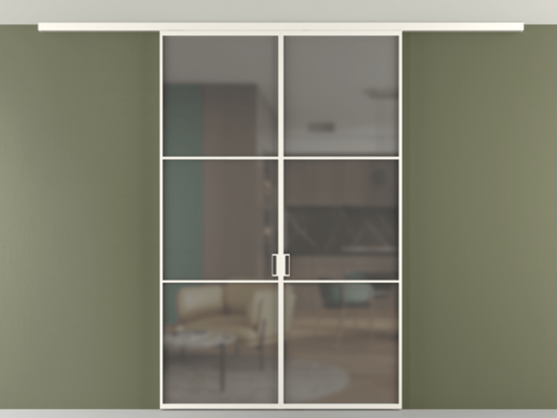 Перегородка Формато вдоль стены на потолок 2 створки АЛПР 040.03 Алюминий пудровый белый Сатинированное серое стекло, триплекс Цена 11880 AZE | Volhovec