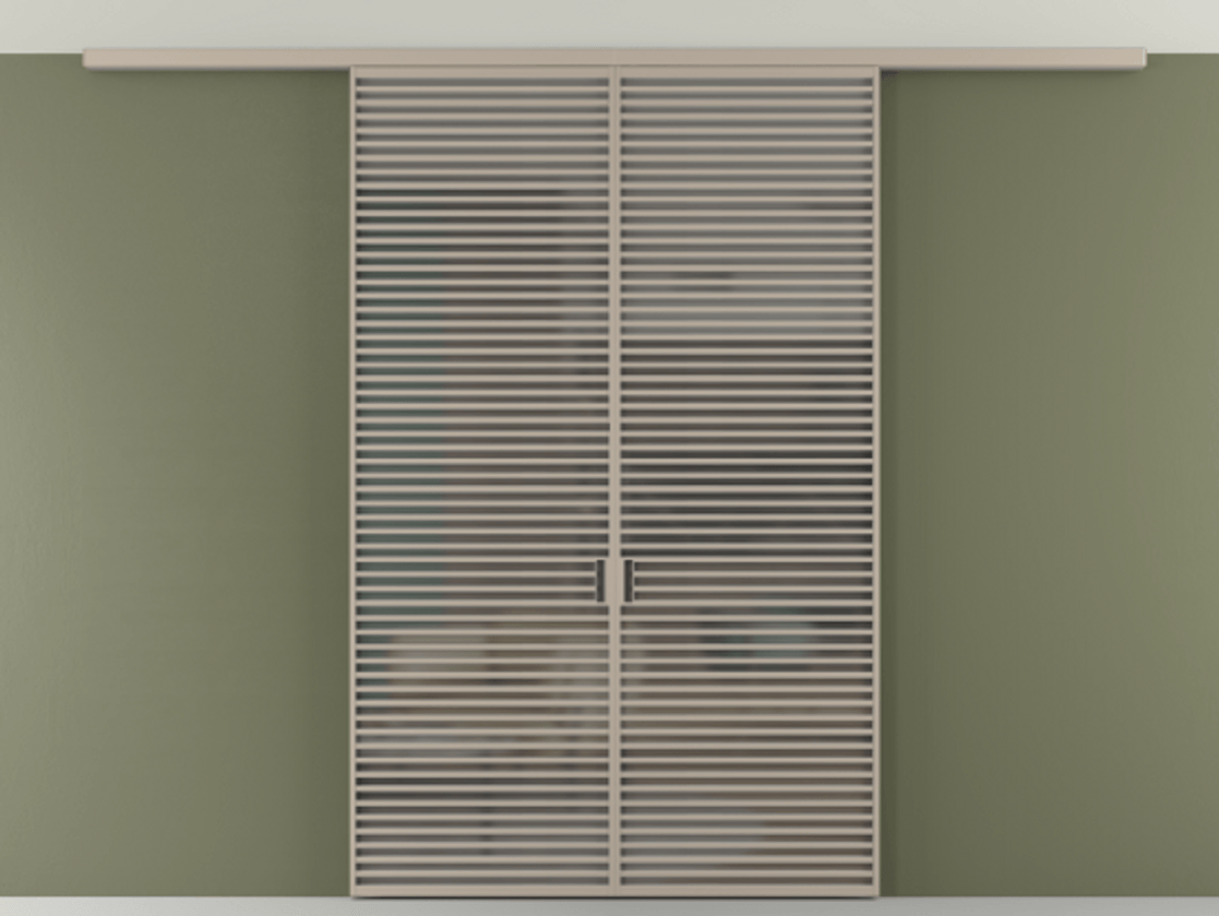 Перегородка Формато вдоль стены на потолок 2 створки АЛПР 040.07 Алюминий бисквитный Сатинированное серое стекло, триплекс Цена 19150 AZE | Volhovec