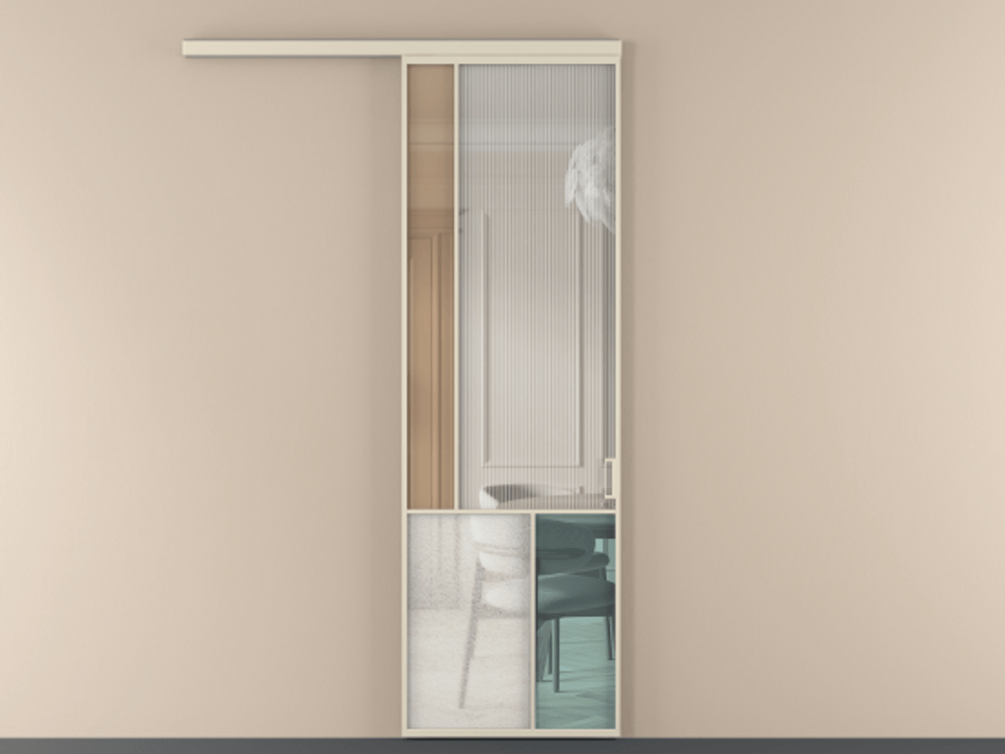 Перегородка Mosaic вдоль стены 1 створка АЛПР 041.20 Алюминий бежево-серый Комбинация стекол Группы 1 и Группы 3 Цена 143030 ₽ | Volhovec