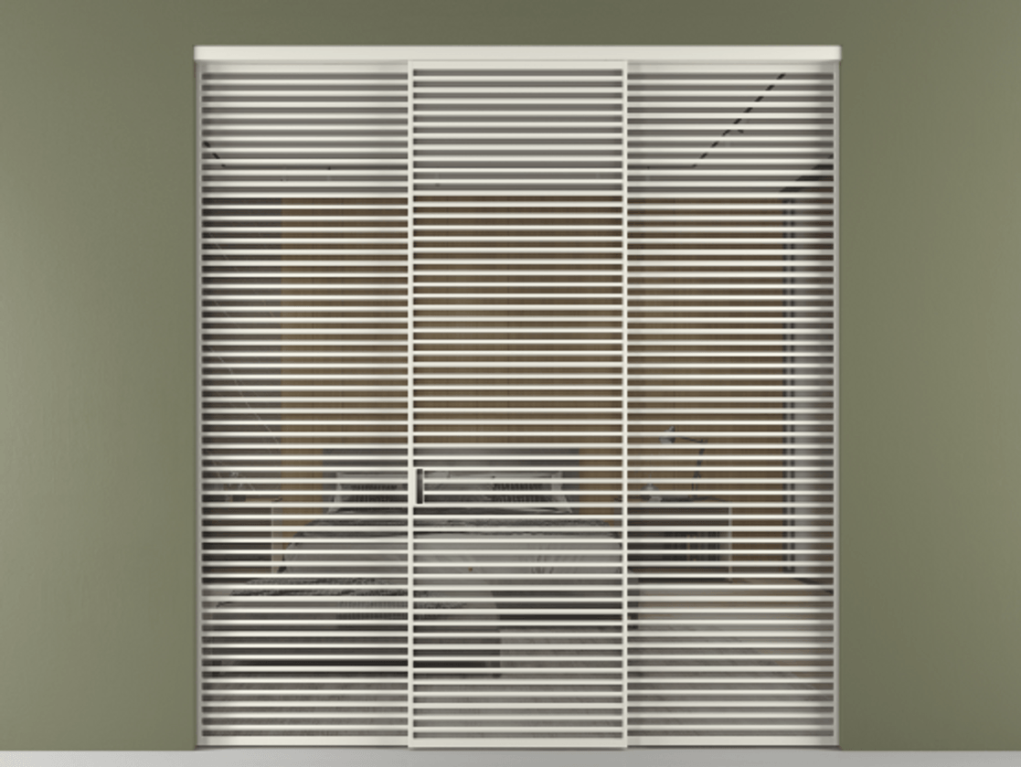 Перегородка Формато внутри проёма 3 створки АЛПР 040.07 Алюминий Белый Рефлективное серое стекло "Стопсол", калёное Цена 30520 AZE | Volhovec