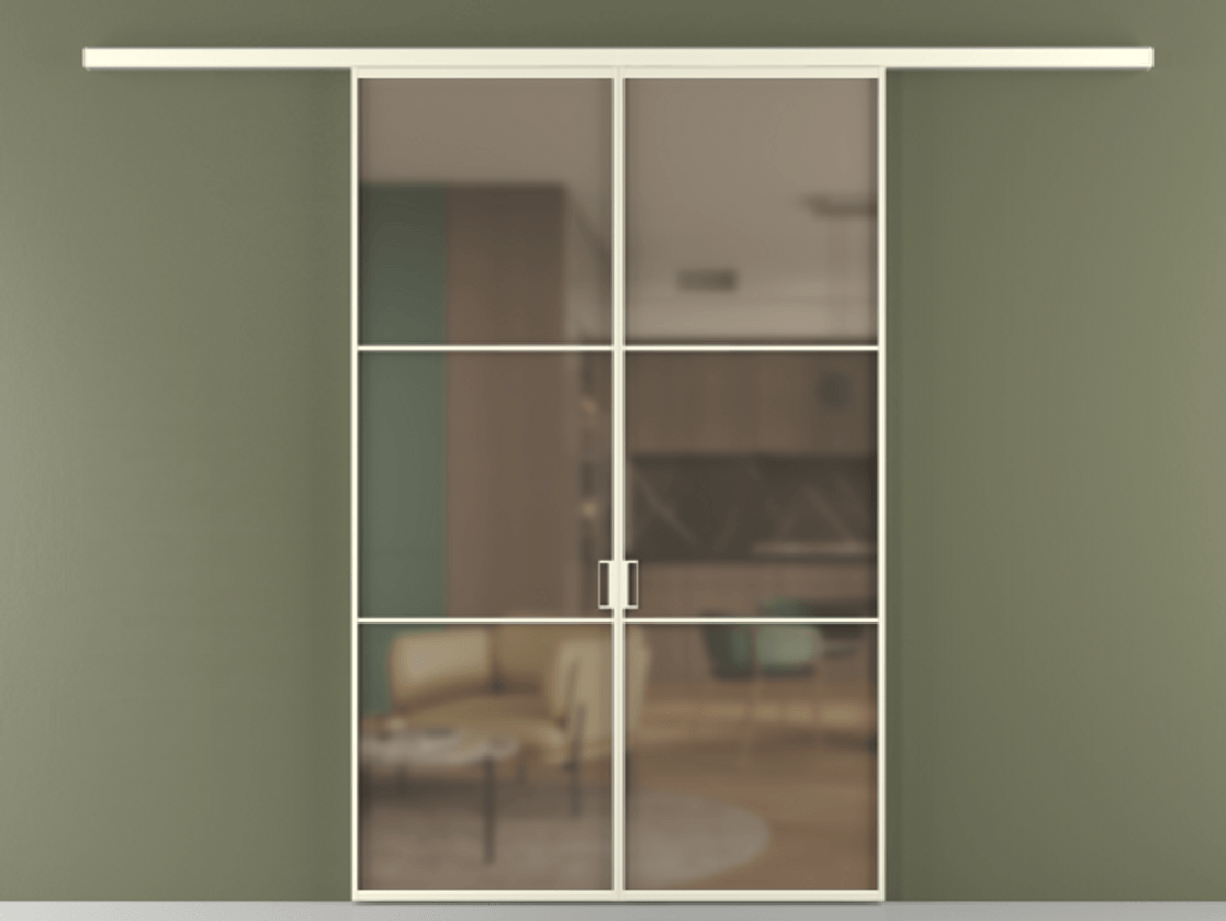 Перегородка Формато вдоль стены 2 створки АЛПР 040.03 Алюминий молочно-белый Сатинированное бронзовое стекло, триплекс Цена 10190 AZE | Volhovec