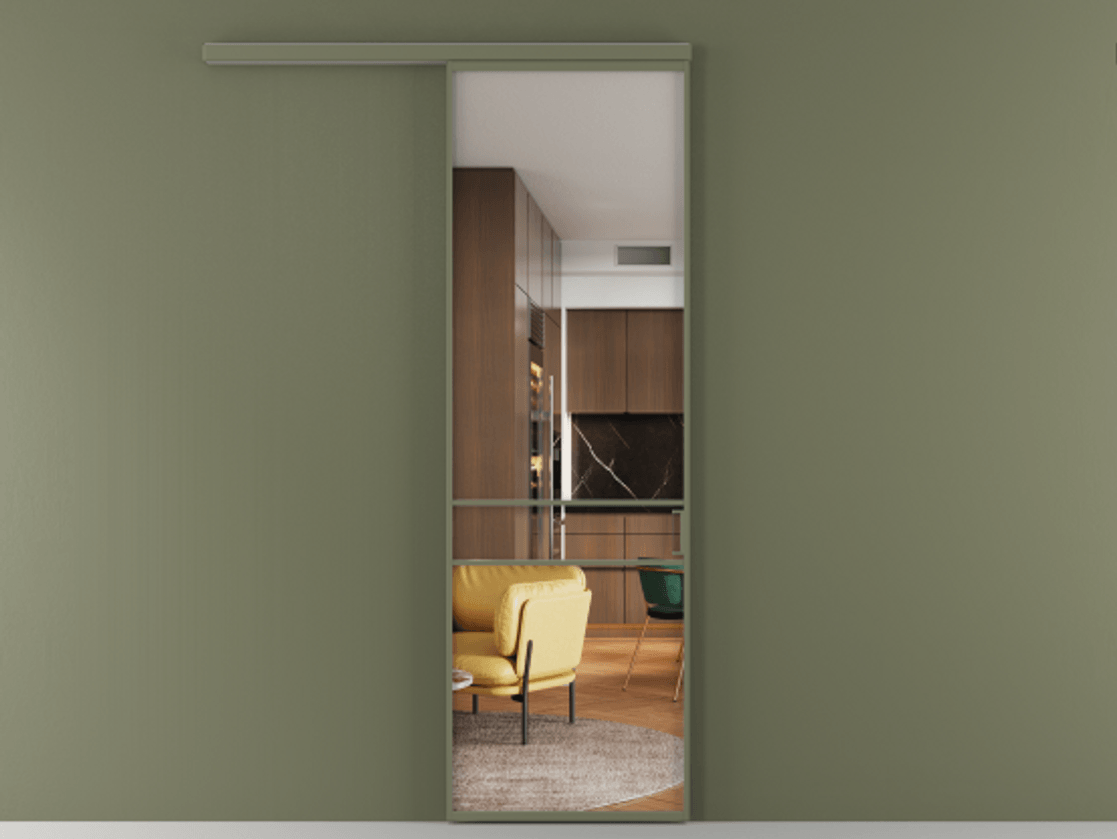 Перегородка Formato вдоль стены 1 створка АЛПР 040.02 Алюминий оливковый тёмный Прозрачное стекло "Crystal Vision", калёное Цена 6730 AZE  | Volhovec