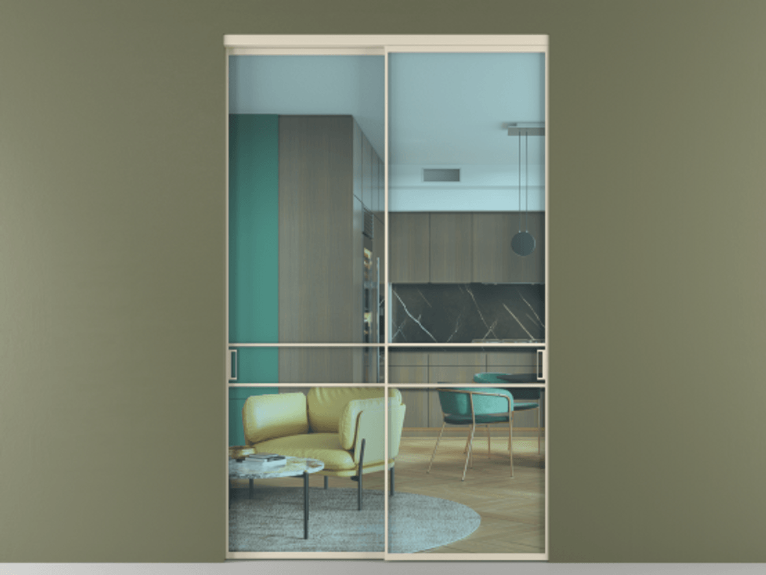 Перегородка Формато внутри проёма 2 створки АЛПР 040.02 Алюминий бежево-серый Прозрачное голубое стекло, триплекс Цена 432260 ₽  | Volhovec