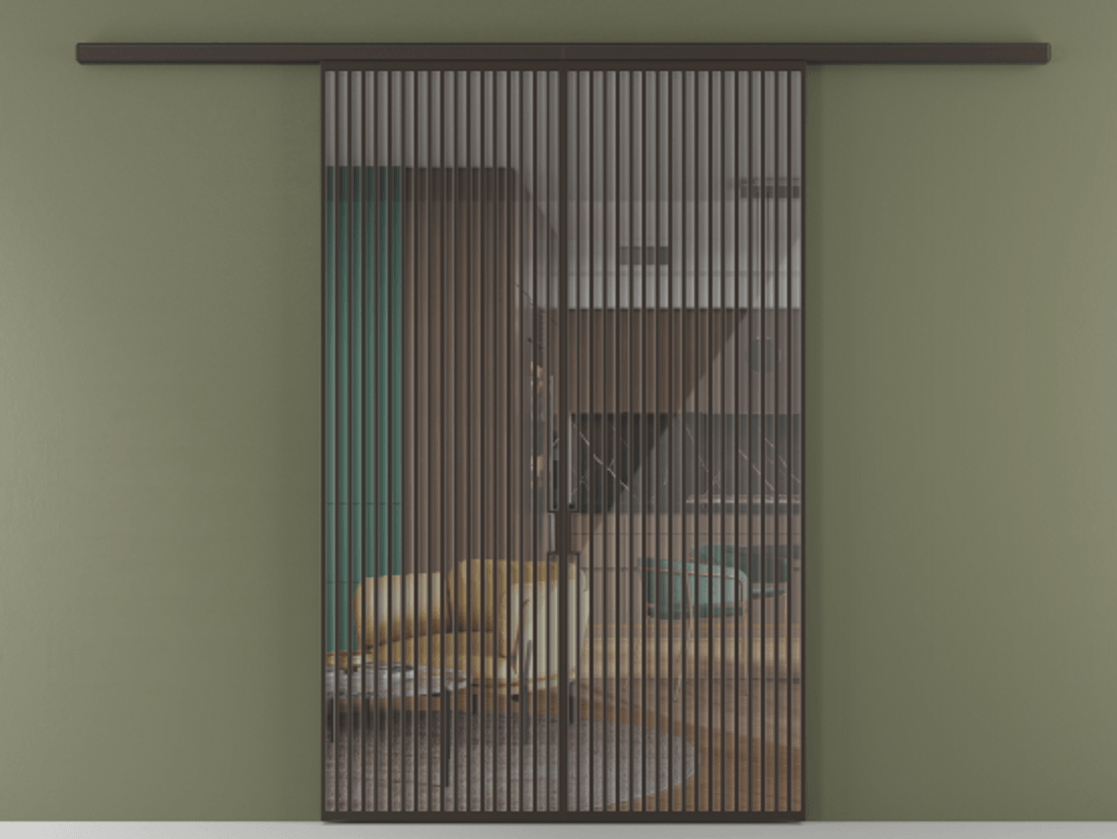 Перегородка Формато вдоль стены 2 створки АЛПР 040.06 Алюминий антрацит Рефлективное прозрачное стекло "Стопсол", калёное Цена 23200 AZE | Volhovec