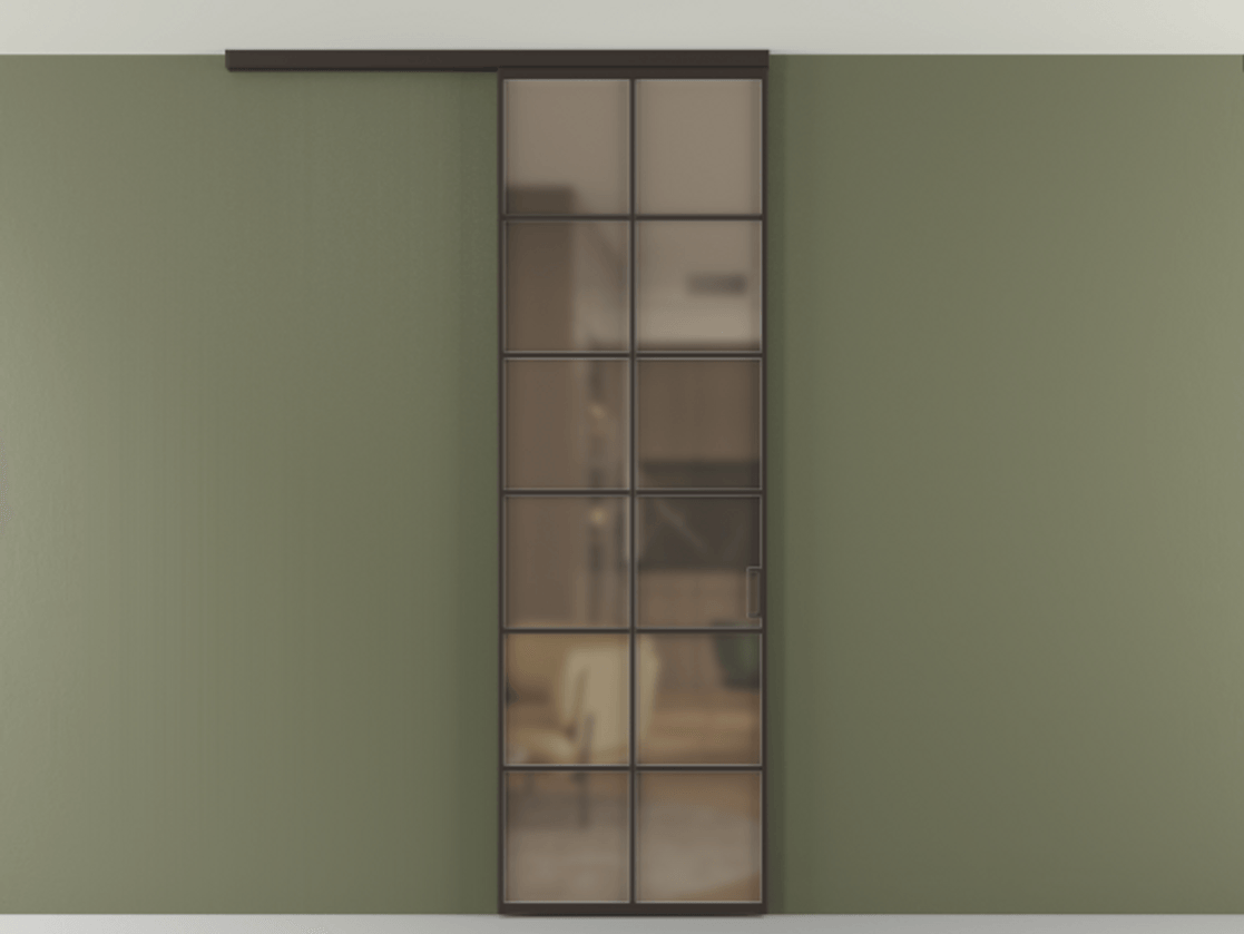 Перегородка Формато вдоль стены на потолок 1 створка АЛПР 040.05 Алюминий антрацит Сатинированное бронзовое стекло, триплекс Цена 5620 AZE | Volhovec